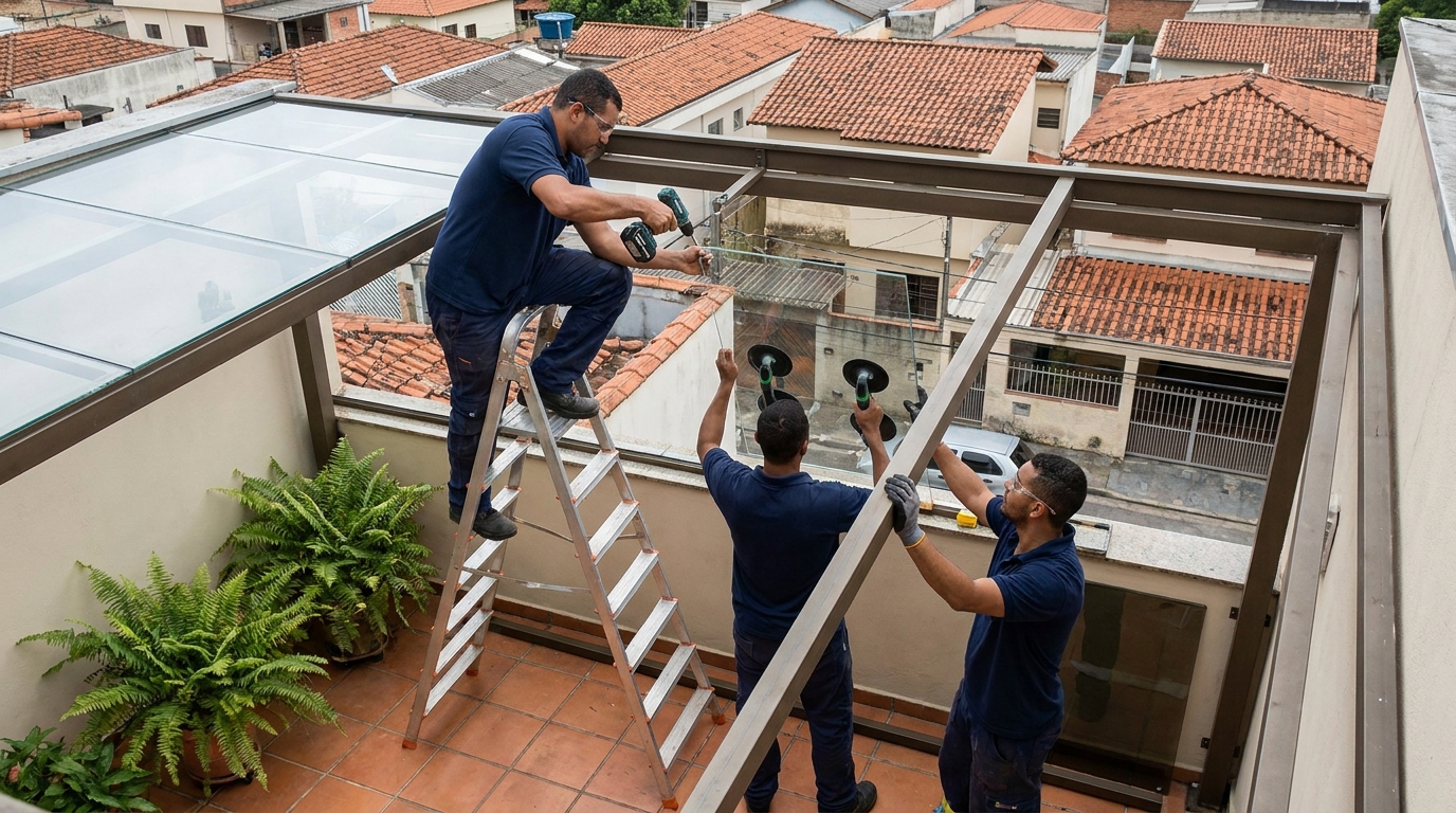 Cobertura de vidro em terraço com telhados em Goiânia-GO