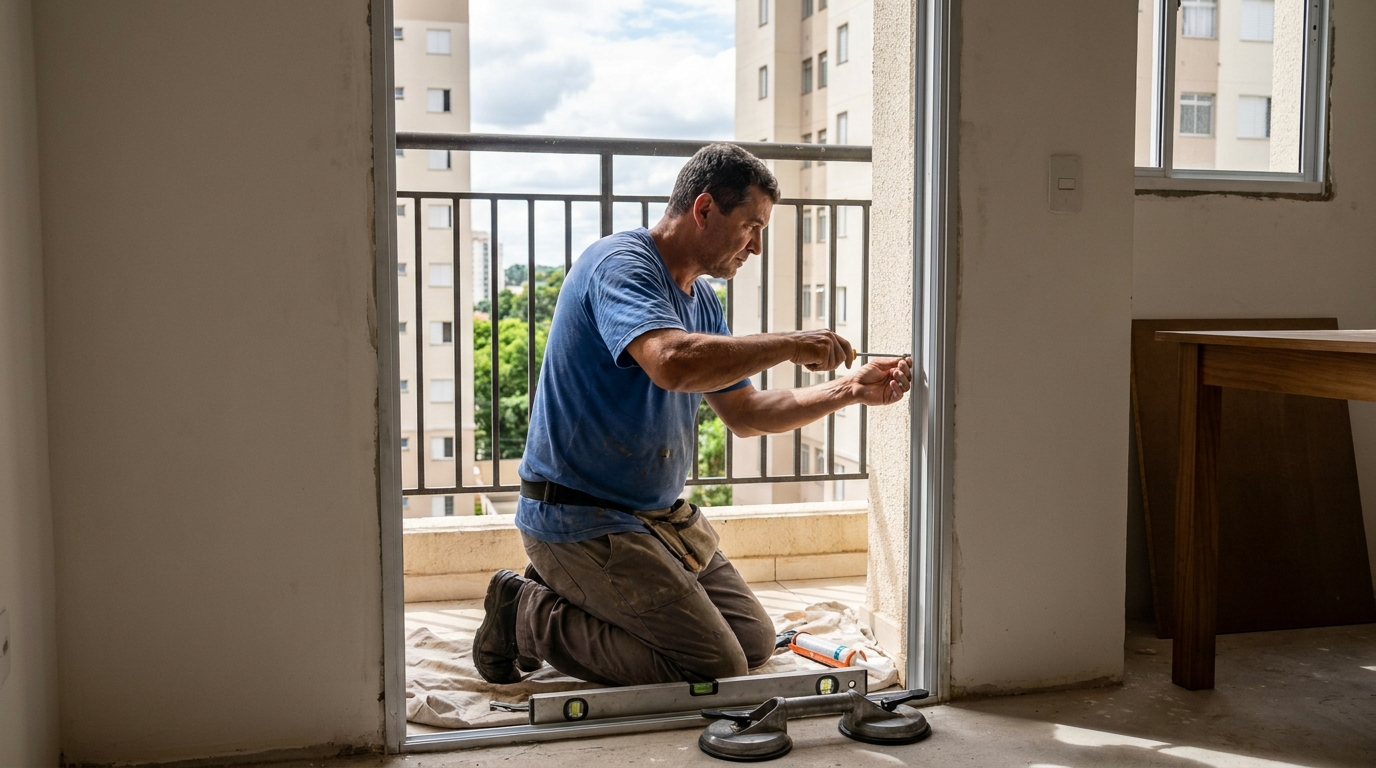 Janela de vidro em apartamento alto em Goiânia-GO